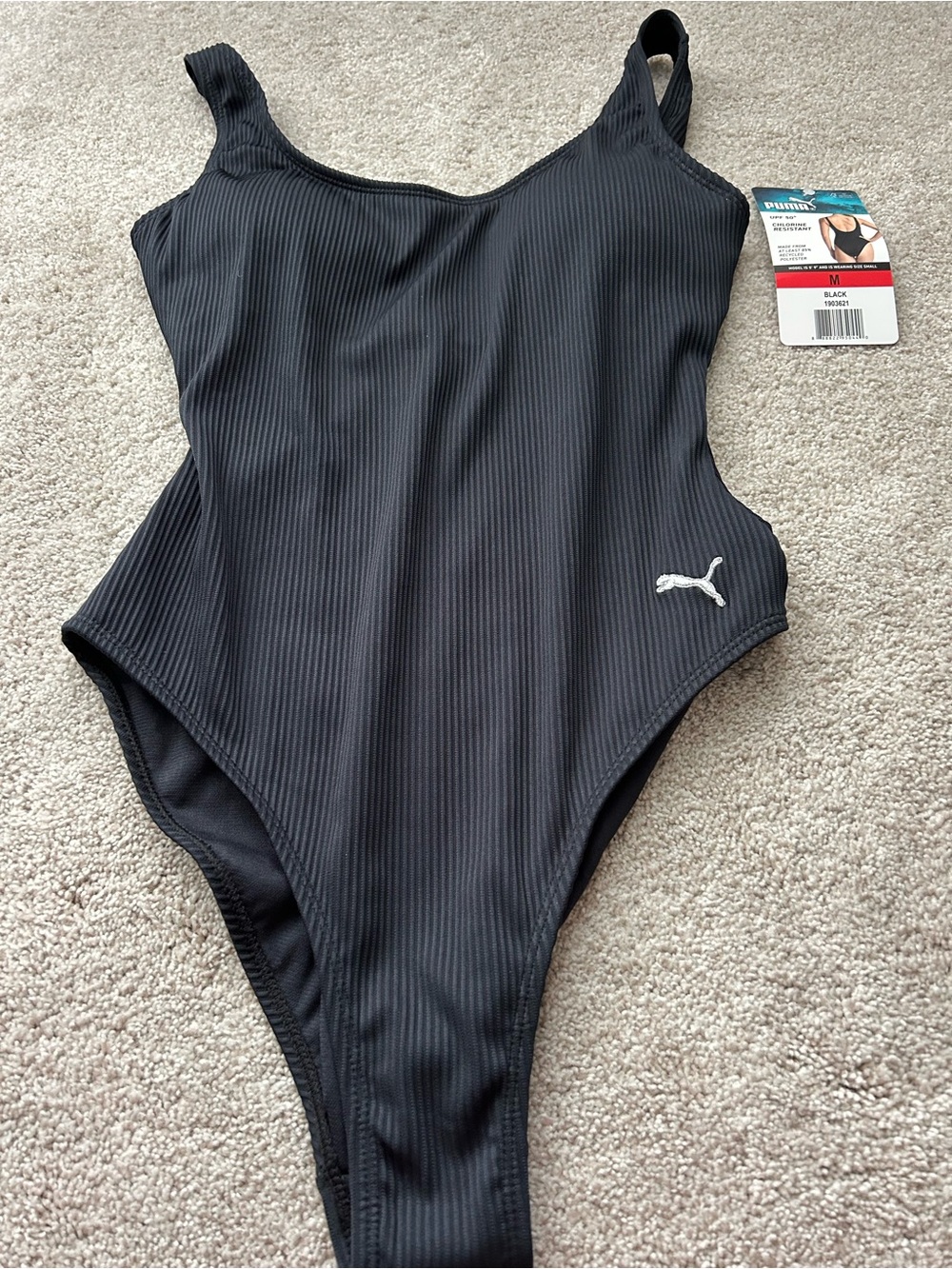 Puma Black Ribbed Women’s One-Piece Swimsuit